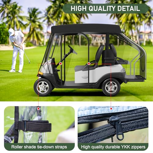 Rosefray Golf Cart Enclosure,2+2 Golf Cart Drivable Enclosure Rain Cover Short Roof 58" EZGO, Club Car- Durable Door Zipper - (4 Seater Golf Cart Cover) 4-Sided Clear Windows-Black - Image 3