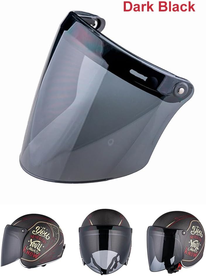 VCOROS Universal 3-Snap Flip Up Visor Shield Lens for Retro Open Face Motorcycle Helmet(Dark Black) - Image 2