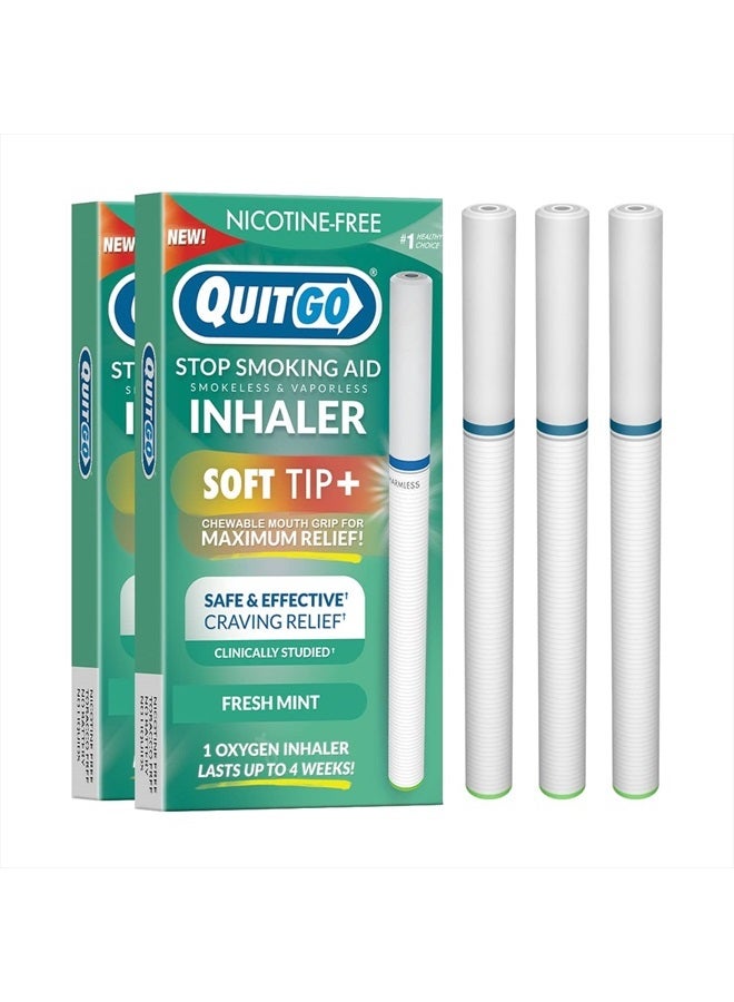 QUITGO Soft-Tip Smokeless Vapor-Less Inhaler | 100% Natural, Nicotine-Free Inhaler for Oral Support Habit Replacement When You Want to Quit Smoking (3 Pack, Fresh Mint) - Image 1