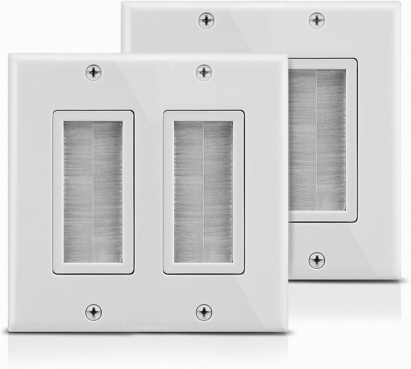 Fosmon 2-Gang Wall Plate, Brush Style Opening Passthrough Low Voltage Cable Plate In-Wall Installation for Speaker Wires, Coaxial Cables, HDMI Cables, or Network/Phone Cables - 2 PACK - Image 1