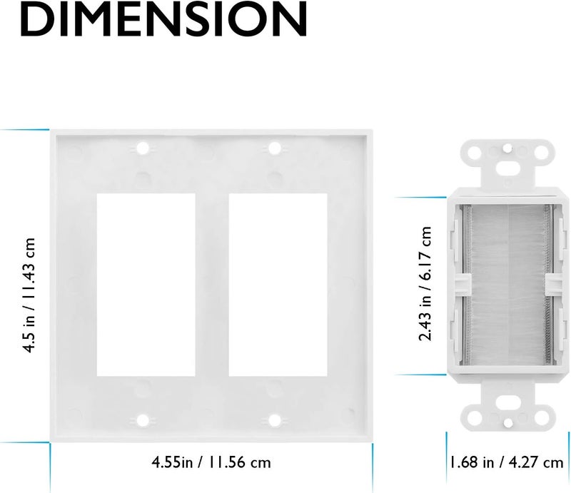 Fosmon 2-Gang Wall Plate, Brush Style Opening Passthrough Low Voltage Cable Plate In-Wall Installation for Speaker Wires, Coaxial Cables, HDMI Cables, or Network/Phone Cables - 2 PACK - Image 5