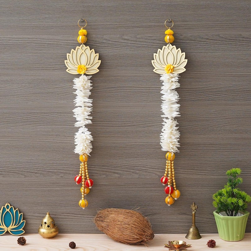 Webelkart Webelkart Premium White and Gold Lotus Wall Hanging Wall Decor |Temple Decor Home and Office Decor| Lotus Back Drop Hanging (Set of 2) (White) 