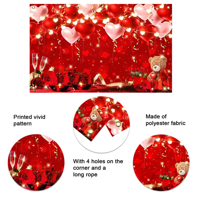 Mocsicka Happy Valentines Day Banner Backdrop Red Roses Valentine's Day Decorations Love Hearts Valentines Day Banner Photo Background Party Supplies 70.8 x 43.3 Inch - Image 5