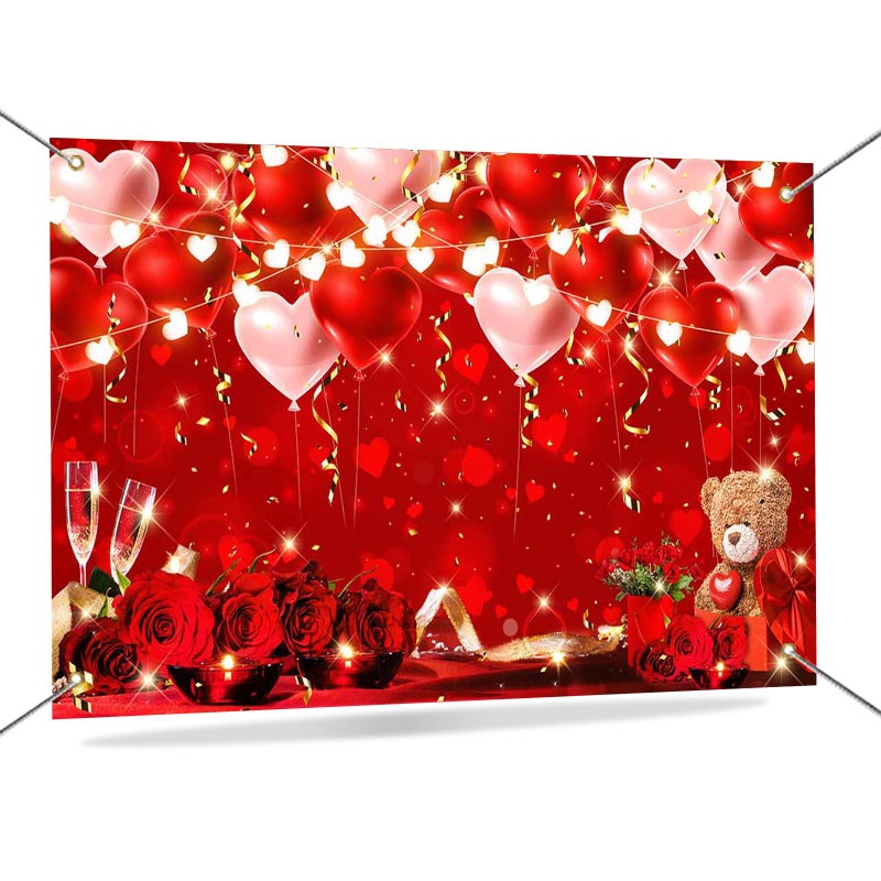 Mocsicka Happy Valentines Day Banner Backdrop Red Roses Valentine's Day Decorations Love Hearts Valentines Day Banner Photo Background Party Supplies 70.8 x 43.3 Inch - Image 1