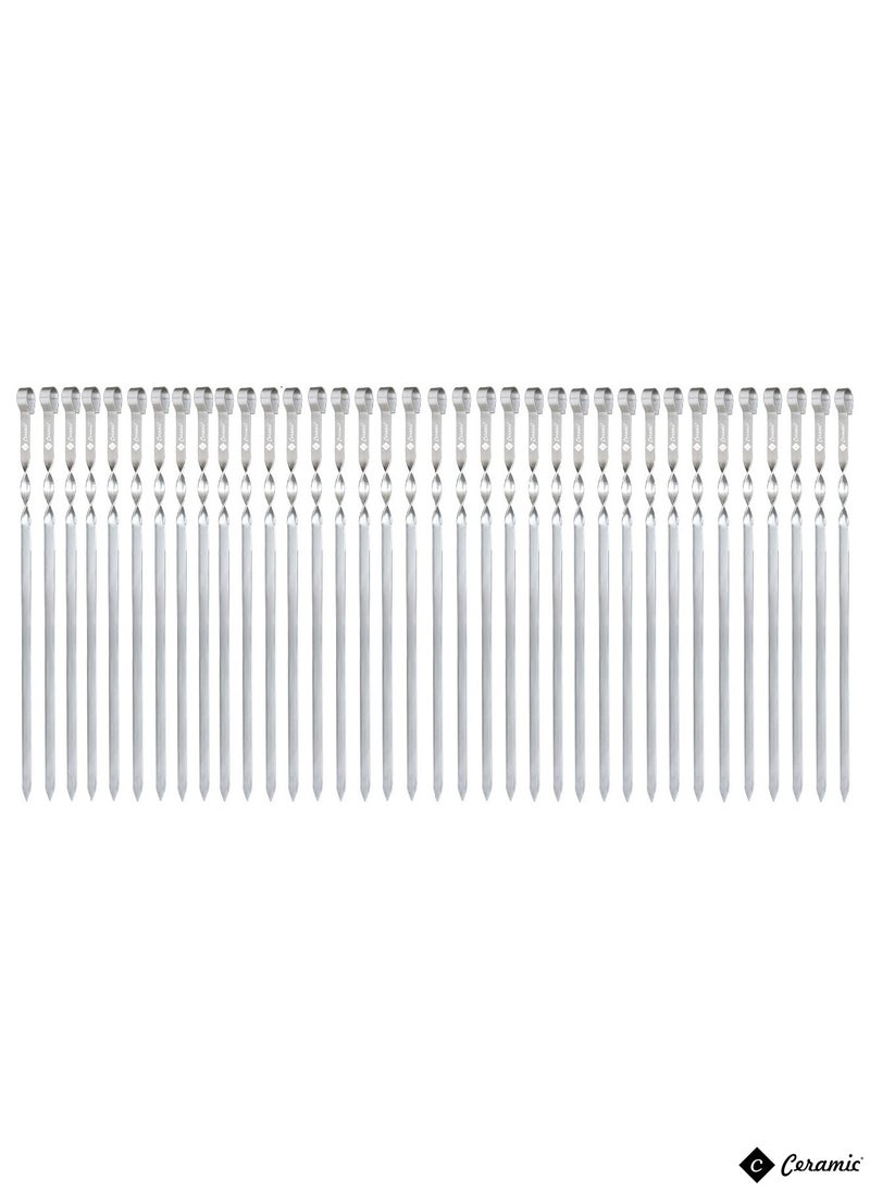 CERAMIC - 36 Piece Bbq Skewer Set Silver Grilling Stainless Steel Needle Sticks Metal Meat Shrimp Chicken Vegetable Outdoor Cooking 50Cm - Image 1