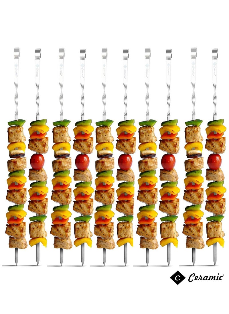 CERAMIC - 36 Piece Bbq Skewer Set Silver Grilling Stainless Steel Needle Sticks Metal Meat Shrimp Chicken Vegetable Outdoor Cooking 50Cm - Image 1