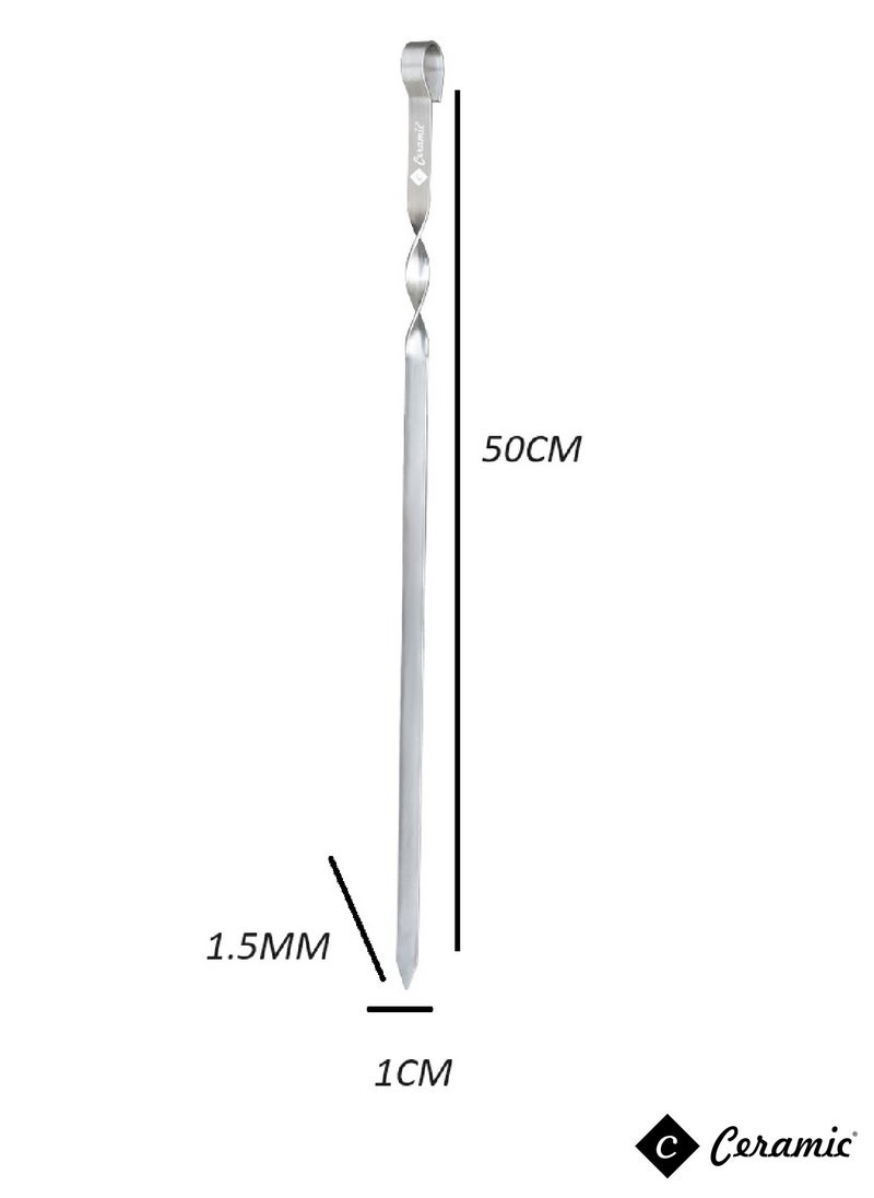 CERAMIC - 36 Piece Bbq Skewer Set Silver Grilling Stainless Steel Needle Sticks Metal Meat Shrimp Chicken Vegetable Outdoor Cooking 50Cm - Image 1