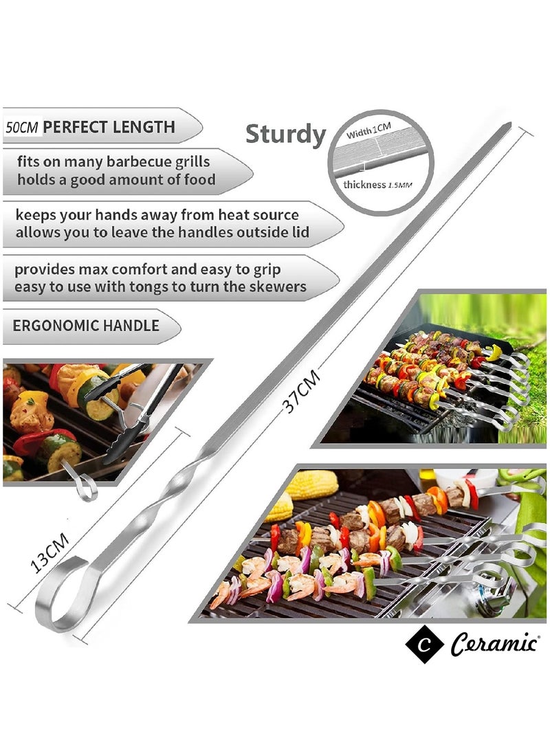 CERAMIC - 36 Piece Bbq Skewer Set Silver Grilling Stainless Steel Needle Sticks Metal Meat Shrimp Chicken Vegetable Outdoor Cooking 50Cm - Image 1