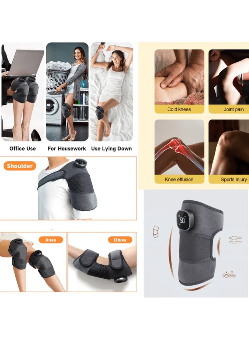 Electric Heating Therapy Knee Massager, Cordless Knee Massage Machine for Circulation and Pain Relief, 3-in-1 Heating Pad for Knee Elbow Shoulder with 3 Heating Levels, Ideal Gift