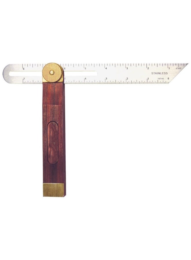 9 inch Sliding T-Bevel with Brass Bound Hardwood Handle and Inches/Metric Marks (22 CM) - Image 1