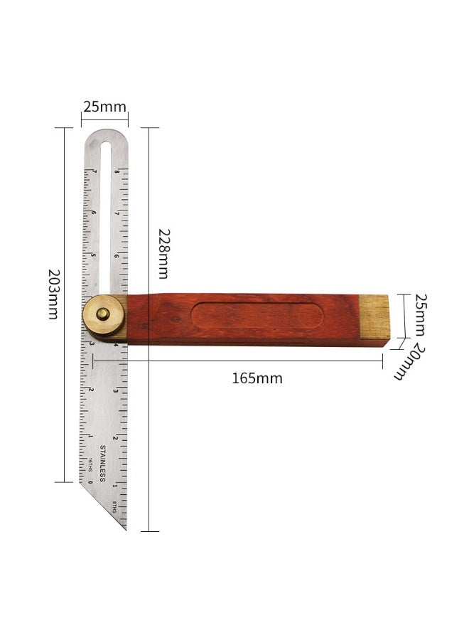 9 inch Sliding T-Bevel with Brass Bound Hardwood Handle and Inches/Metric Marks (22 CM) - Image 2