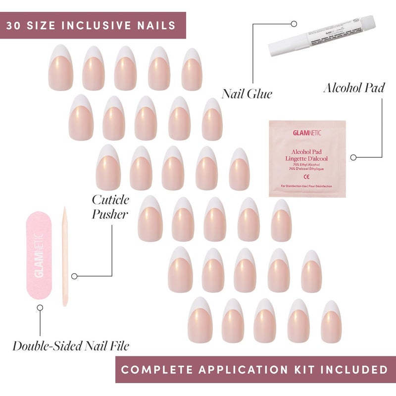Glamnetic x GLAMZILLA Press On Nails - GIVE 'EM GRACE | Short Almond Fake French Tip Nails with Gold Glaze, Salon Quality, Everyday| 15 Sizes - 30 Nail Kit with Glue - Image 4