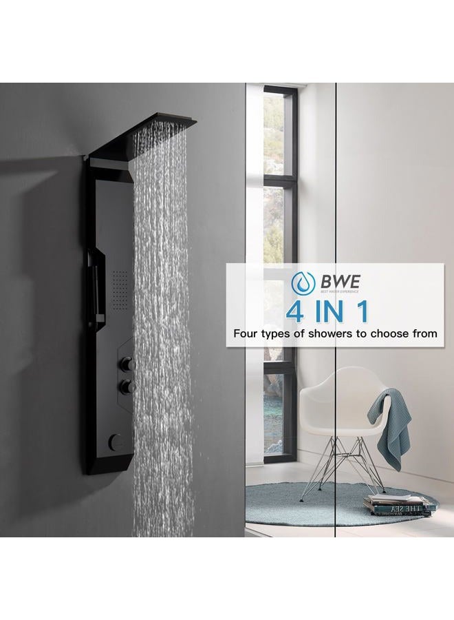 BWE Shower Panel Tower with Rainfall Shower Head Matte Black 304 Stainless Steel Multi Function Morden Shower System with Large Area Body Jet Massage and Handheld Shower, Tub Spout - Image 2