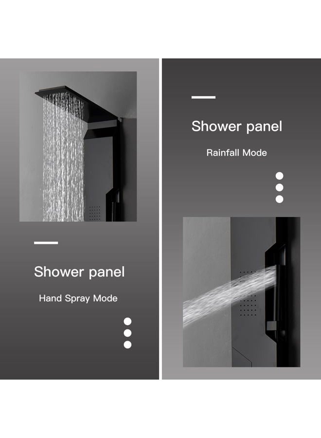 BWE Shower Panel Tower with Rainfall Shower Head Matte Black 304 Stainless Steel Multi Function Morden Shower System with Large Area Body Jet Massage and Handheld Shower, Tub Spout - Image 5