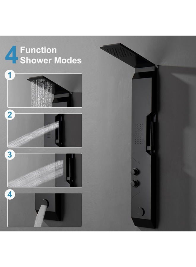 BWE Shower Panel Tower with Rainfall Shower Head Matte Black 304 Stainless Steel Multi Function Morden Shower System with Large Area Body Jet Massage and Handheld Shower, Tub Spout - Image 4