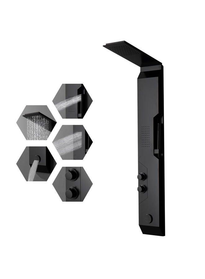 BWE Shower Panel Tower with Rainfall Shower Head Matte Black 304 Stainless Steel Multi Function Morden Shower System with Large Area Body Jet Massage and Handheld Shower, Tub Spout - Image 1