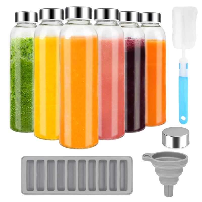 Zukro Glass Juice Bottles with Lids for Juicing 18 oz  Reusable Clear Glass Water Bottles with Stainless Steel Airtight Cap for Refrigerator  100% Leak Proof  BPA Free  Set of 6 - Image 1