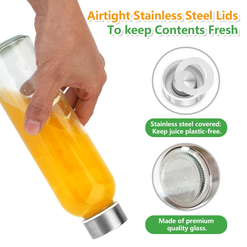 Zukro Glass Juice Bottles with Lids for Juicing 18 oz  Reusable Clear Glass Water Bottles with Stainless Steel Airtight Cap for Refrigerator  100% Leak Proof  BPA Free  Set of 6 - Image 4