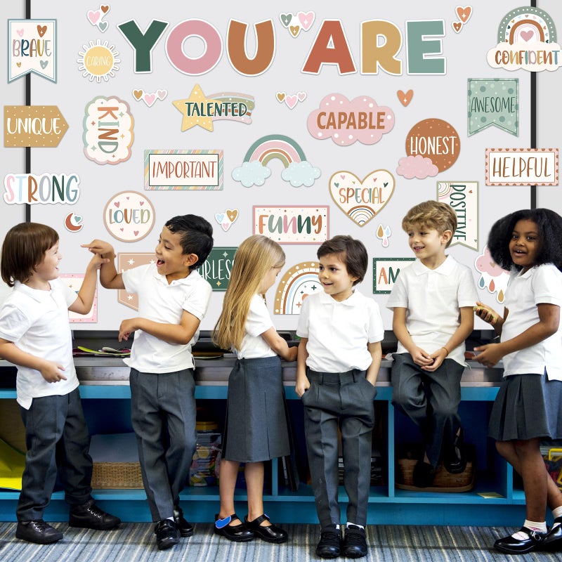 Weekgrat 45pcs Boho Affirmation Station Bulletin Board Set Motivational Posters Classroom Mirror Growth Mindset Decor Positive Affirmations Accents Cutouts for School Office Home Teacher Wall Supply - Image 2
