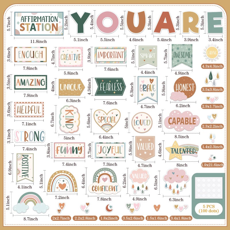 Weekgrat 45pcs Boho Affirmation Station Bulletin Board Set Motivational Posters Classroom Mirror Growth Mindset Decor Positive Affirmations Accents Cutouts for School Office Home Teacher Wall Supply - Image 3