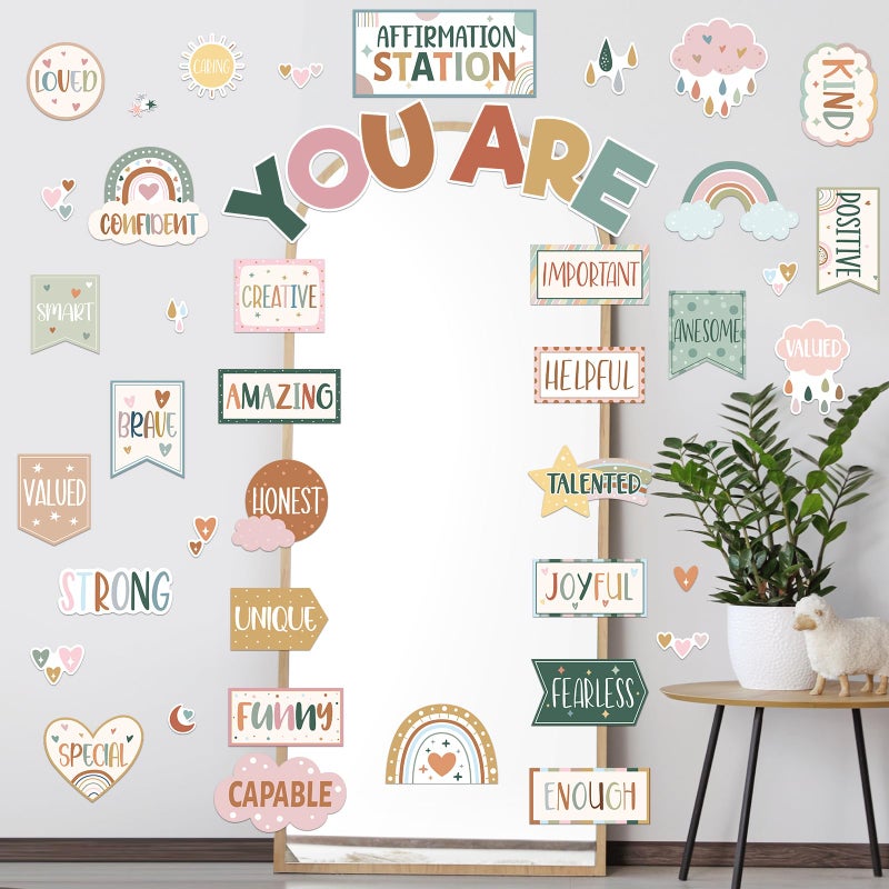 Weekgrat 45pcs Boho Affirmation Station Bulletin Board Set Motivational Posters Classroom Mirror Growth Mindset Decor Positive Affirmations Accents Cutouts for School Office Home Teacher Wall Supply - Image 5