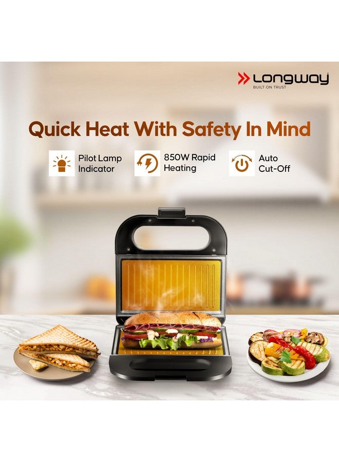 LONGWAY Longway Grilly Pro 850 W Grill Sandwich Maker & Toaster | Non-stick Coating Cast Aluminum Plates | Grills Sandwiches, Bread & Kebabs | 1 Year Warranty (Metallic Silver)  - Image 3