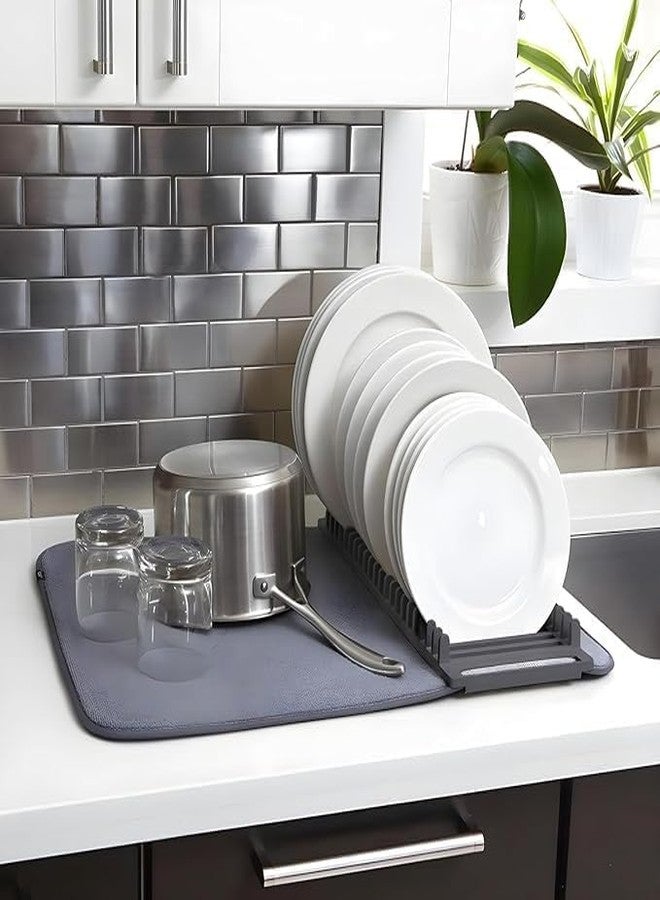 BIRZAR Dish Drying Station - Microfiber Mat & Space Saving Rack, Easy to Clean and Maintain, Dish Drainer Rack Folds Up Mat for Easy Storage (1Pcs) - Image 2
