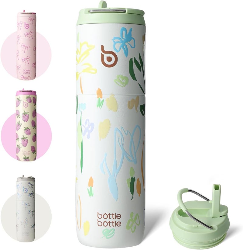 bottle bottle زجاجة زجاجة مياه ستانلس ستيل 700 مل مع قشة وغطاء - زجاجة رياضية معزولة (إيدن غروف) - Image 1