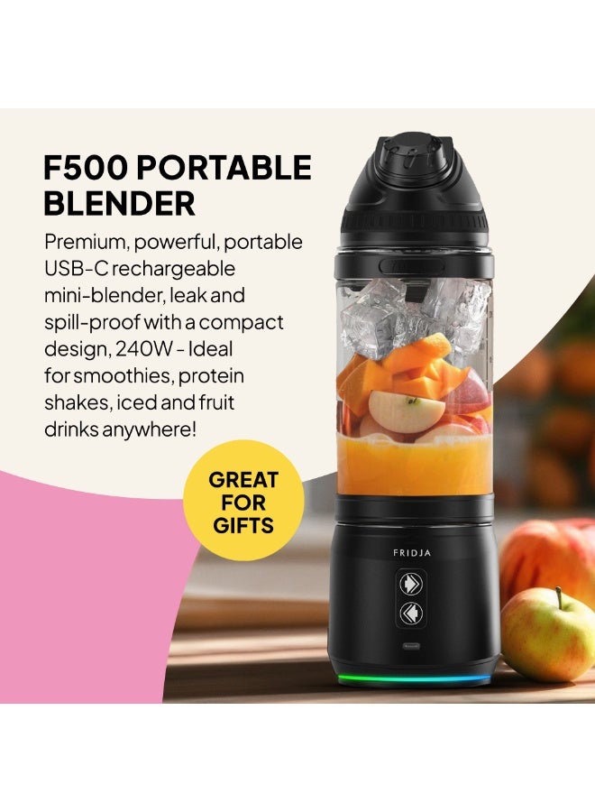 Fridja F500 Portable Blender, Powerful 240W Motor, USB-C Rechargeable, Leakproof & Compact Design, Perfect for Smoothies, Protein Shakes, Travel & Gym, BPA-Free Bottle, 6 Leaf Serrated Blades, 700ml - Image 2