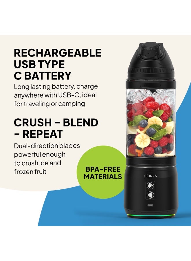 Fridja F500 Portable Blender, Powerful 240W Motor, USB-C Rechargeable, Leakproof & Compact Design, Perfect for Smoothies, Protein Shakes, Travel & Gym, BPA-Free Bottle, 6 Leaf Serrated Blades, 700ml - Image 3