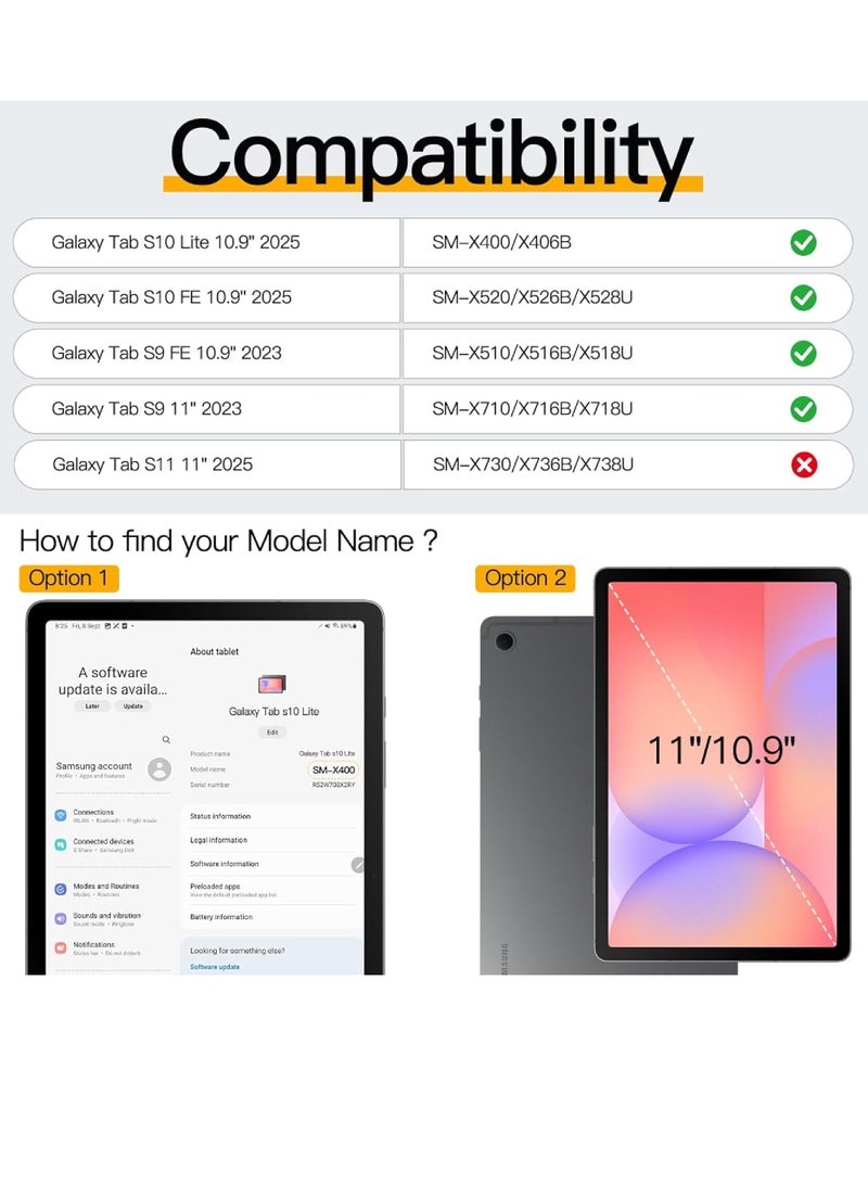 روك بو جراب لهاتف Samsung Galaxy Tab S10 Lite 5G مقاس 10.9 بوصة 2025/S10 FE مقاس 10.9 بوصة 2025/S9 FE 5G مقاس 10.9 بوصة/Galaxy Tab S9 مقاس 11 بوصة 2023 مع حامل قلم S، وغطاء حامل ثلاثي الطي مع خاصية الإيقاظ/السكون التلقائي - Image 2
