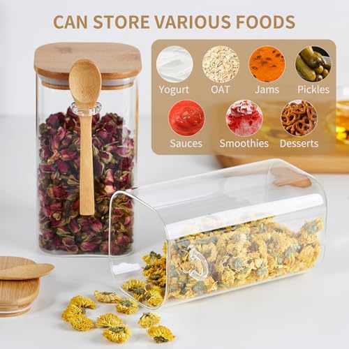 Unbreakable Glass Jars with Airtight Bamboo Lids and Spoons, 2PCS 1150ml/39oz Overnight Oats Containers with Lids, Glass Food Storage Containers for Coffee Beans, Flour, Sugar, Cookie, Pasta, Tea Leaf - Image 5