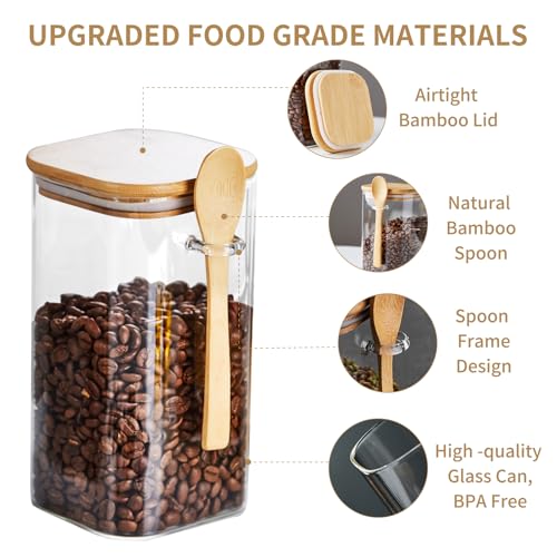 Unbreakable Glass Jars with Airtight Bamboo Lids and Spoons, 2PCS 1150ml/39oz Overnight Oats Containers with Lids, Glass Food Storage Containers for Coffee Beans, Flour, Sugar, Cookie, Pasta, Tea Leaf - Image 4