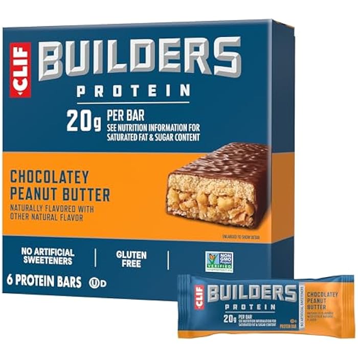 Clif Bar CLIF BUILDERS Protein Bars - Chocolate Peanut Butter Flavor - 20g Plant Based Protein - Gluten Free - Non-GMO - Low Glycemic - No Artificial Sweeteners - 2.4 oz. (6 Pack) - Image 1