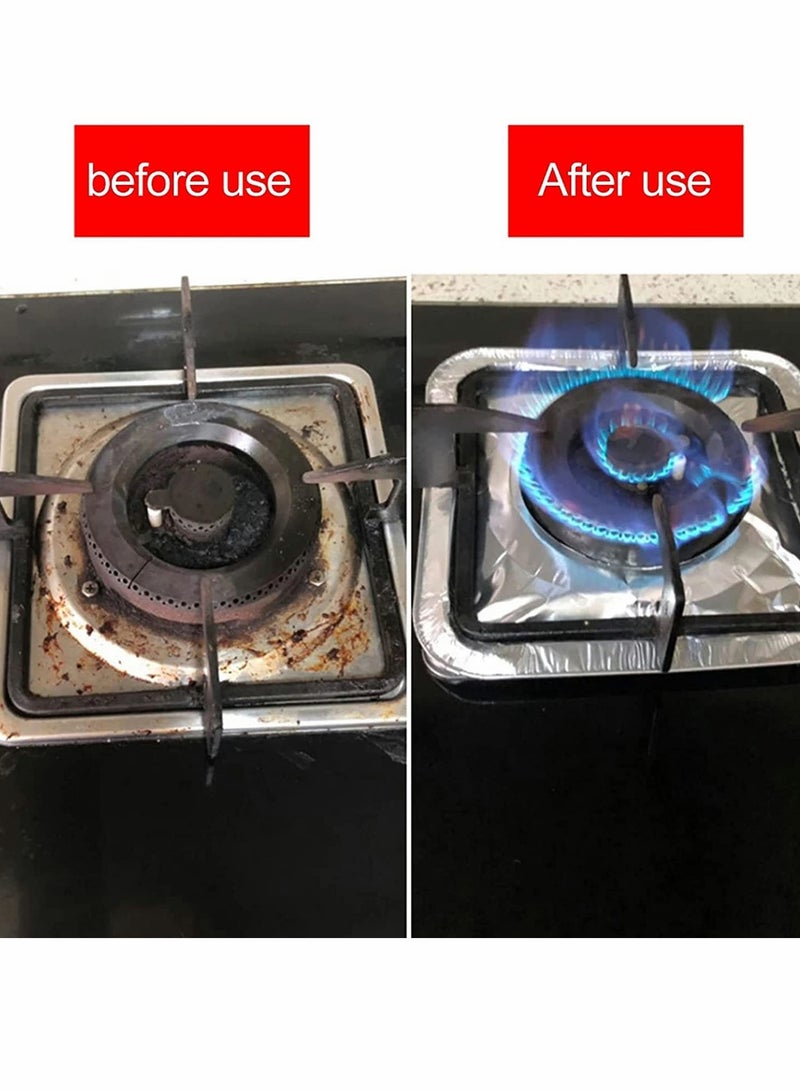 Zikra Stove Burner Covers, 100 Pack Aluminum Foil Square Gas Burner Liners, Disposable Resistant Stove Foil Covers, Keep Stove Clean, Foil Liners to Catch Oil, Grease, and Food Spills, Easy Clean (8.5") - Image 5