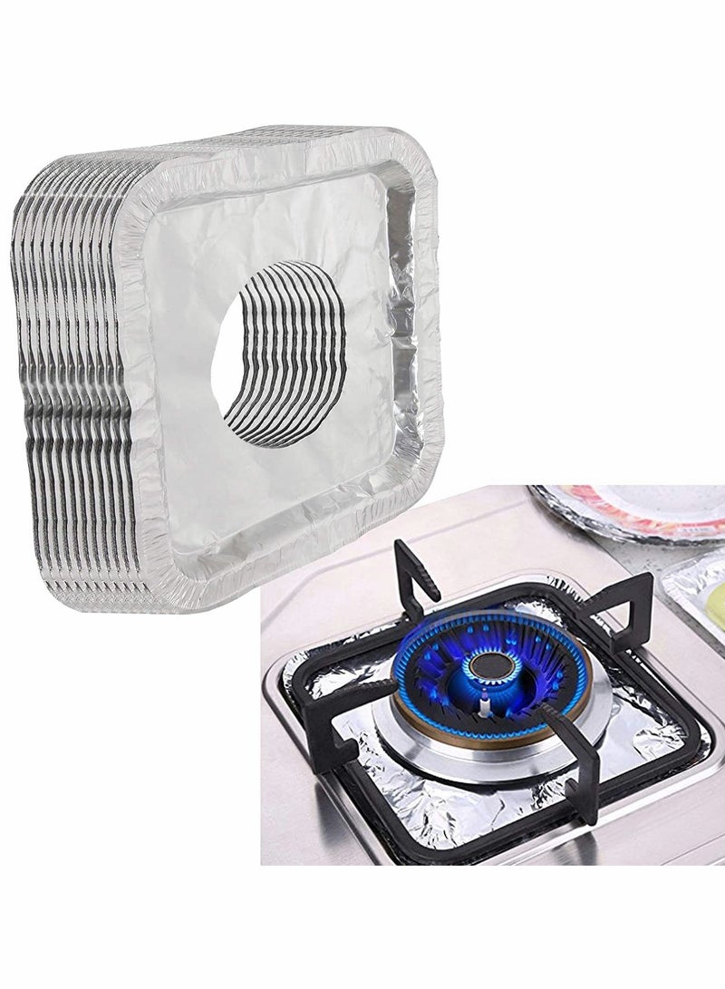 Zikra Stove Burner Covers, 100 Pack Aluminum Foil Square Gas Burner Liners, Disposable Resistant Stove Foil Covers, Keep Stove Clean, Foil Liners to Catch Oil, Grease, and Food Spills, Easy Clean (8.5") - Image 1