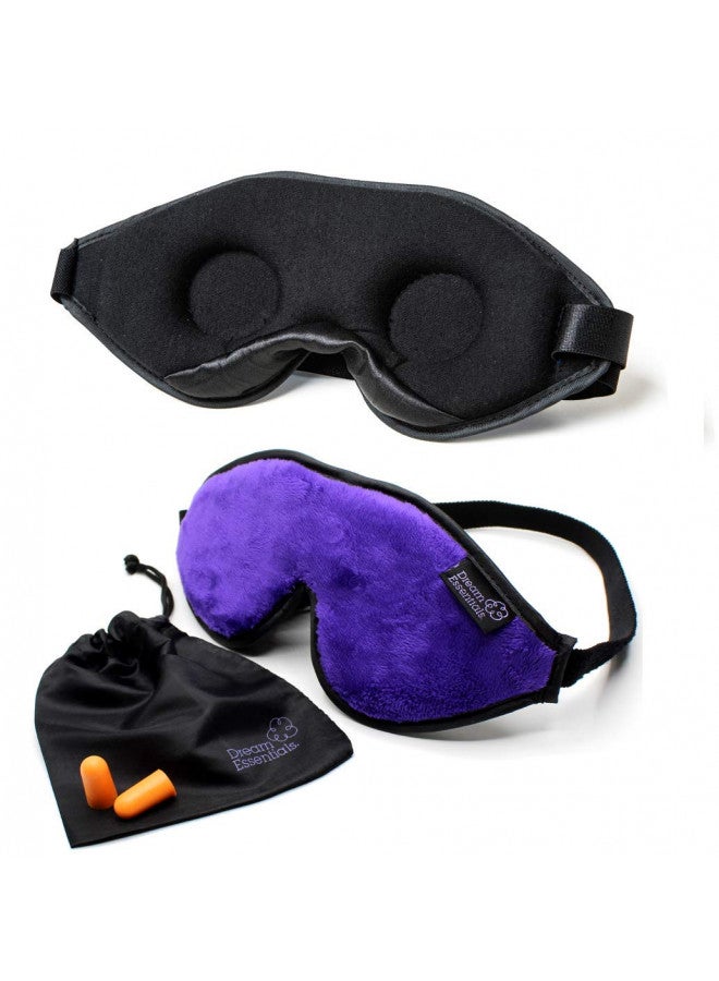 Dream Essentials Dream Essentials, Escape 3D Sleep Mask, Earplugs, Carry Pouch Set, Molded Eye Shade, Men and Women, Contoured, Nose Bridge, Light Block, Memory Foam, Gift Set, Travel, Yoga, Blindfold, Deep Purple - Image 1