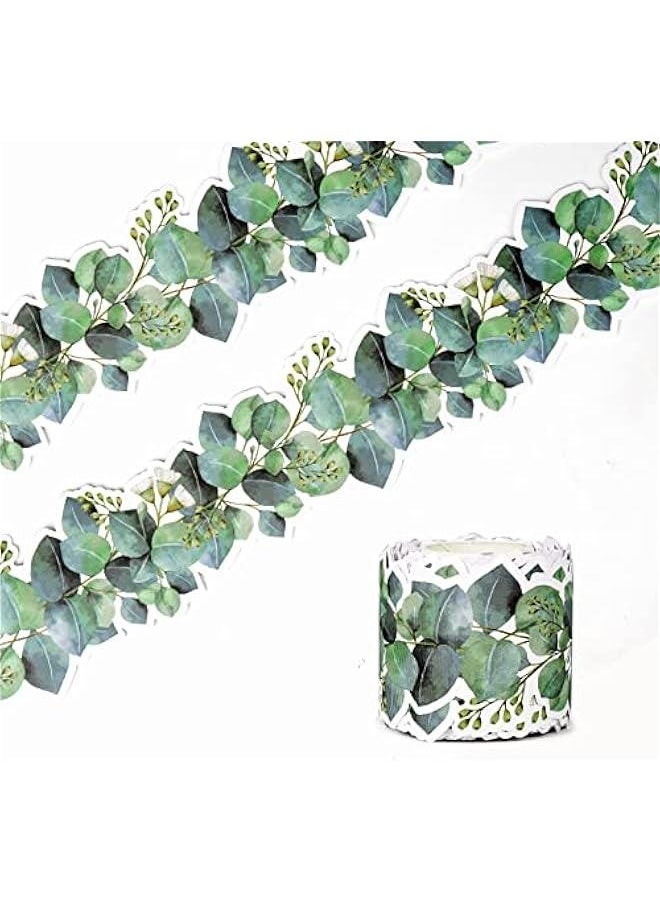 MOXO 49ft Eucalyptus DieCut Border Trim Bulletin Board Classroom Border Trim Eucalyptus Themed Border Sticker for Photo Wall Bulletin Boards Desks Display Home and School Decorations Green  - Image 1