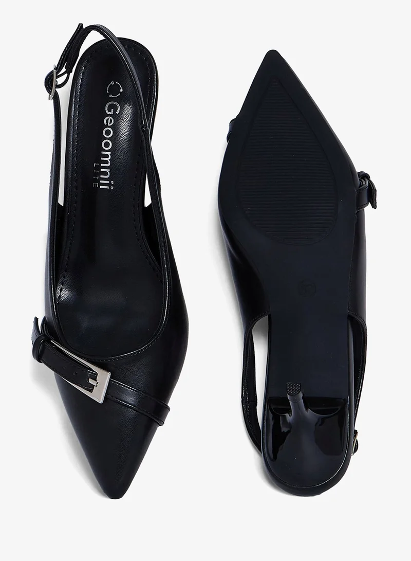 Geoomnii BLACK Geoomnii Mid Heel Mules for Women – Stylish Backless Slip-On Heels for Office, Party & Everyday Wear for Women | Best Price UAE