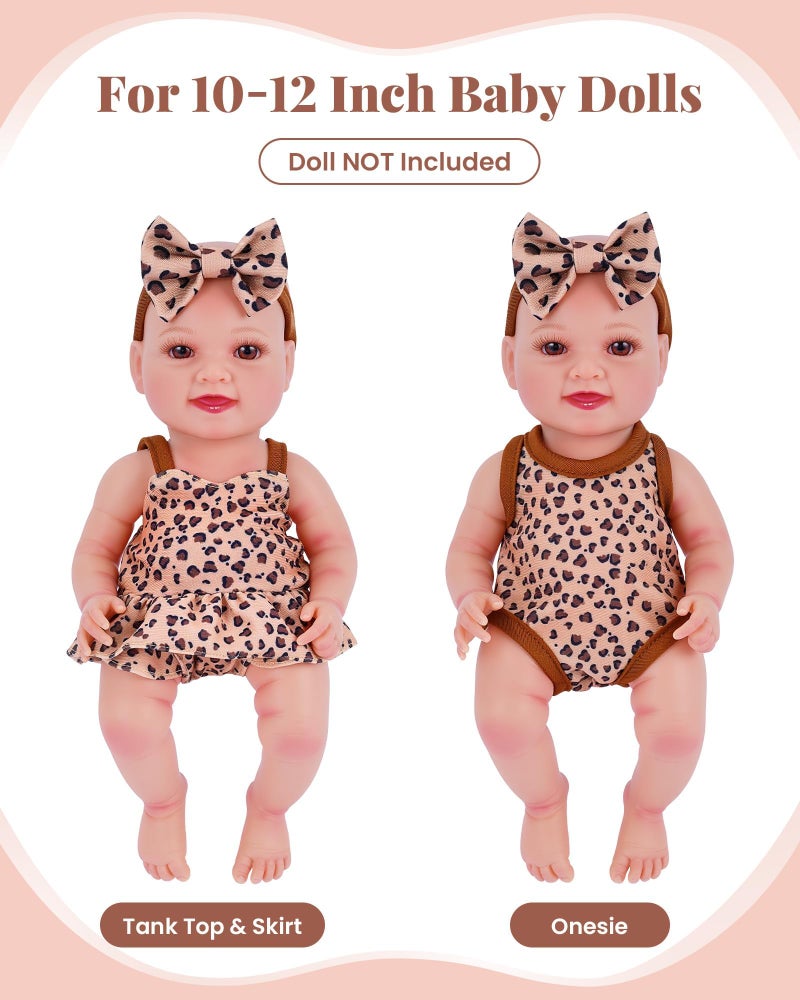 BABESIDE 13Pcs Baby Doll Clothes and Accessories for 10-12 inch Dolls, Baby Doll Feeding and Care Set with Carry Bag, Bottles, Tableware, Baby Doll Outfit for Doll Girl Boy (Leopard Pattern) - Image 2