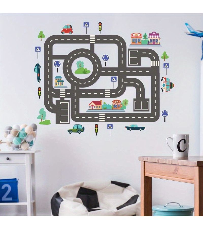 Black Car Track Sticker Set 2pcs Bedroom Wall Art Decorative Wallpaper - Image 5
