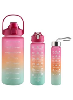 Exotic Sports Water Bottles Set of 3, 2000ml+750ml+350ml BPA Free Motivational Sports Water Bottle with Time Capacity Marker Large Gym Cycling Water Bottle Cup Jug for Kids School Fitness  - Image 1