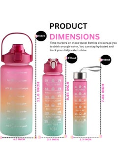 Exotic Sports Water Bottles Set of 3, 2000ml+750ml+350ml BPA Free Motivational Sports Water Bottle with Time Capacity Marker Large Gym Cycling Water Bottle Cup Jug for Kids School Fitness  - Image 2