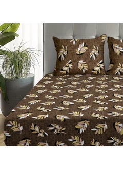 Story@Home Bedsheet for Double Bed with 2 Pillow Covers| Microfiber bedsheet | Soft & Light-Weight Double bedsheet Set of 1 | 225x250cm | 180TC | Brown | Leafs | Ideal for Double Size bedsheet