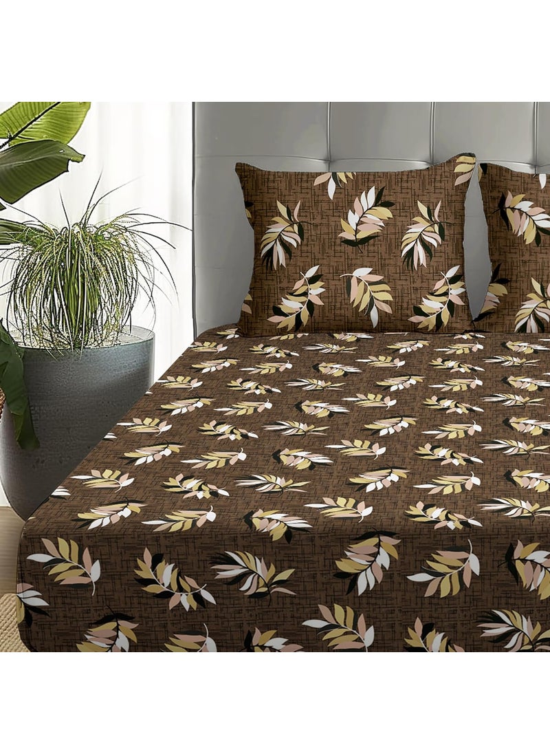 Story@Home Story@Home Bedsheet for Double Bed with 2 Pillow Covers| Microfiber bedsheet | Soft & Light-Weight Double bedsheet Set of 1 | 225x250cm | 180TC | Brown | Leafs | Ideal for Double Size bedsheet  - Image 1