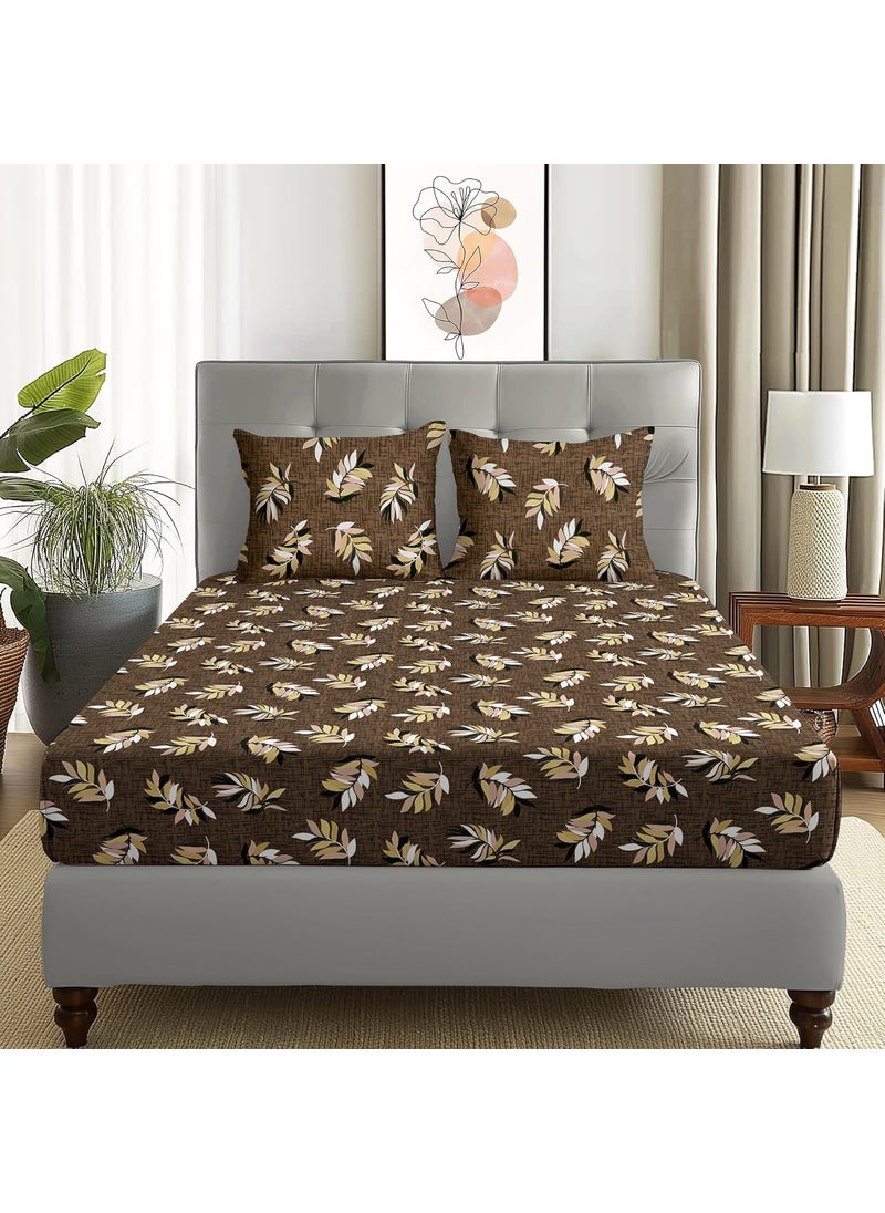 Story@Home Story@Home Bedsheet for Double Bed with 2 Pillow Covers| Microfiber bedsheet | Soft & Light-Weight Double bedsheet Set of 1 | 225x250cm | 180TC | Brown | Leafs | Ideal for Double Size bedsheet  - Image 2