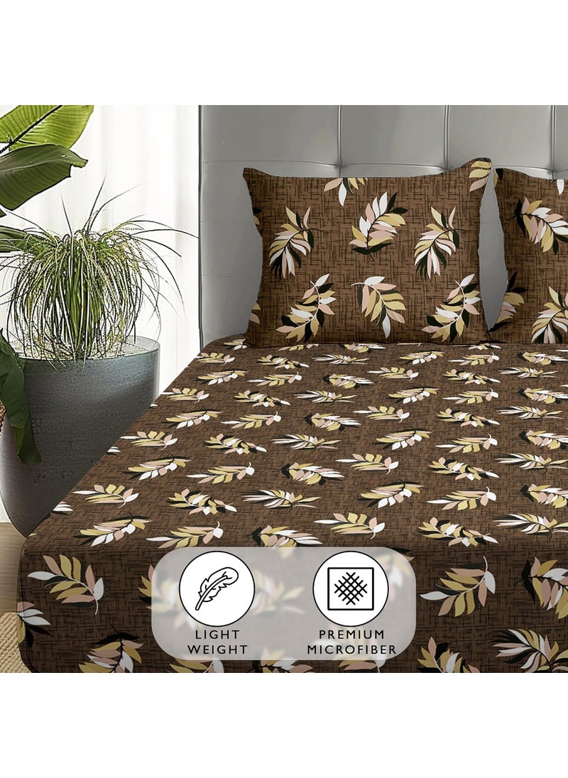Story@Home Story@Home Bedsheet for Double Bed with 2 Pillow Covers| Microfiber bedsheet | Soft & Light-Weight Double bedsheet Set of 1 | 225x250cm | 180TC | Brown | Leafs | Ideal for Double Size bedsheet  - Image 3