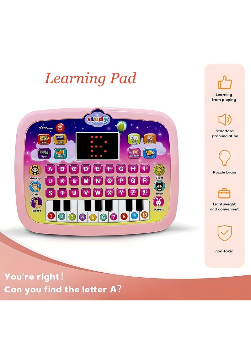 vtech Children Learning English Tablet Portable Kids Computer Children Early Educational Learning Toy preschool Gift 7-inch (Pink) - Image 1