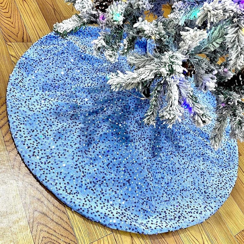 غطاء قاعدة شجرة الكريسماس الدائري تنورة زينة براقة من الترتر Sn2426a اللون - Image 5