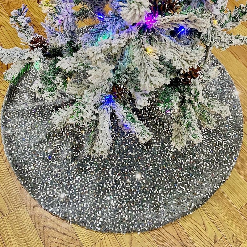 غطاء قاعدة شجرة الكريسماس الدائري تنورة زينة براقة من الترتر Sn2426a اللون - Image 4